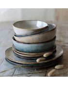 6 Assiettes creuses en grès Aronal bleues - D.16 cm