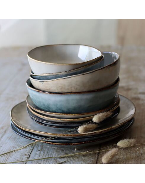 6 Assiettes creuses en grès Aronal bleues - D.16 cm