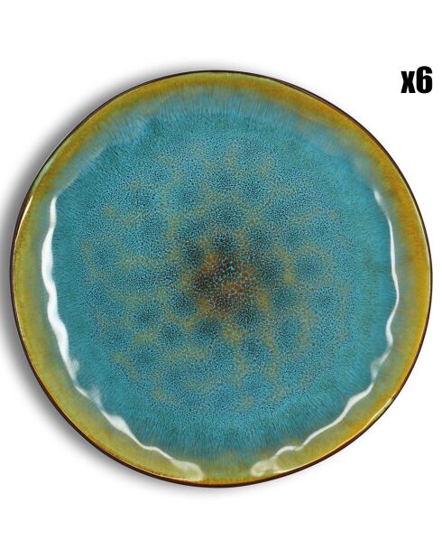 6 Assiettes plates en grès Motala bleues - D.27.5 cm