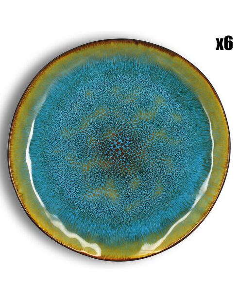 6 Assiettes à dessert en grès Motala bleues - D.20.5 cm