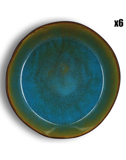 6 Assiettes creuses en grès Motala bleues - D.16 cm