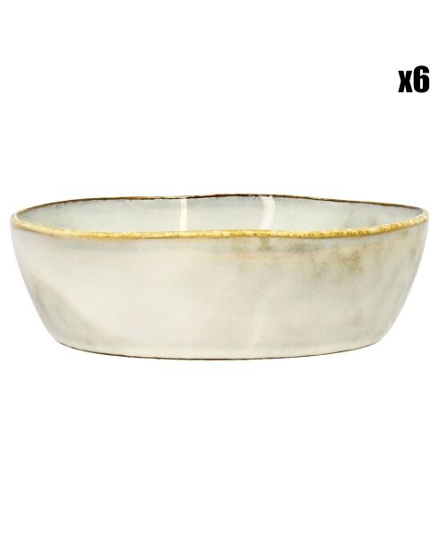 6 Assiettes creuses en grès Boral beige  clair - D.16 cm