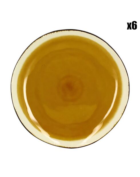 6 Assiettes plates en grès Balata jaunes - D.27.5 cm