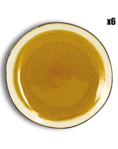 6 Assiettes à dessert en grès Balata jaunes - D.20.5 cm