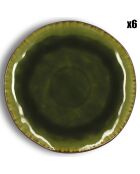 6 Assiettes plates en grès Meta vertes - D.27.5 cm