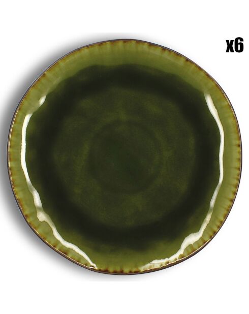 6 Assiettes plates en grès Meta vertes - D.27.5 cm