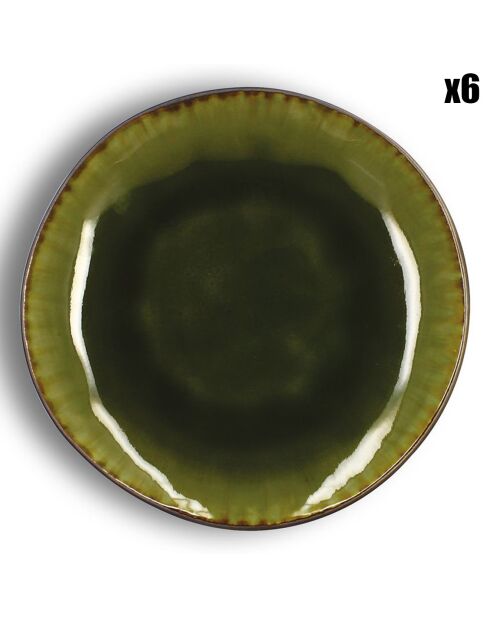 6 Assiettes à dessert en grès Meta vertes - D.20.5 cm
