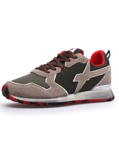 Sneakers en Cuir Jet taupe/noir/rouge