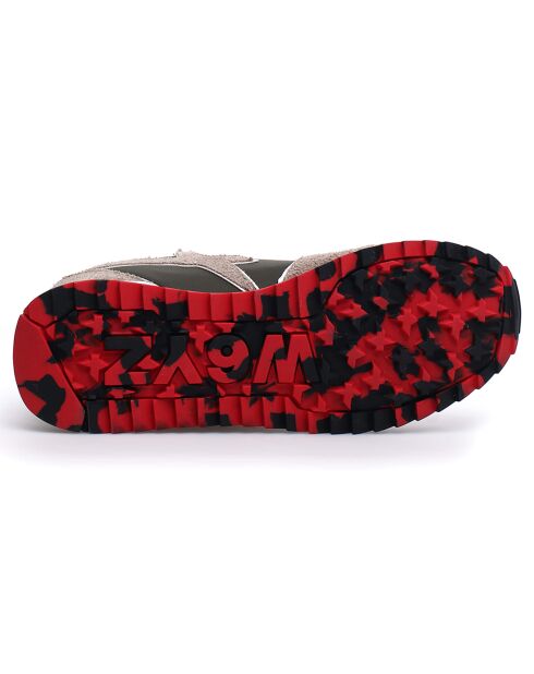 Sneakers en Cuir Jet taupe/noir/rouge