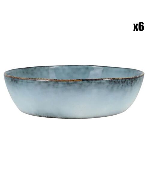 6 Assiettes creuses en grès Aronal bleues - D.16 cm