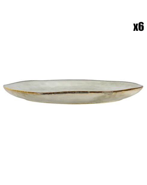 6 Assiettes plates en grès Boral beige  clair - D.27.5 cm