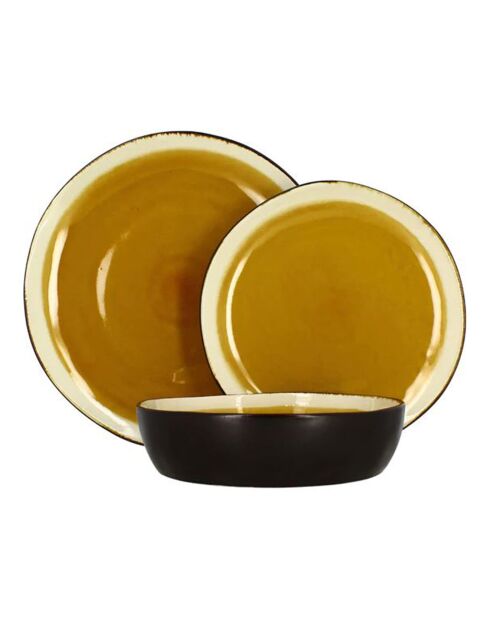 6 Assiettes plates en grès Balata jaunes - D.27.5 cm