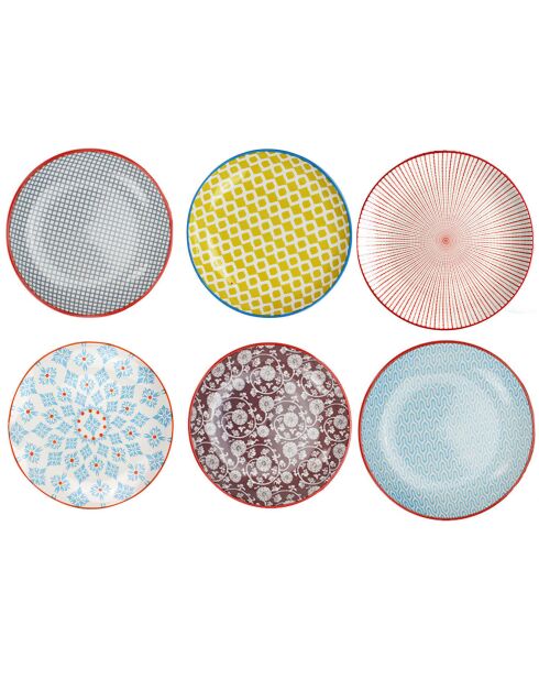 6 Grandes assiettes en Porcelaine Sabae multicolores - D.26.5 cm