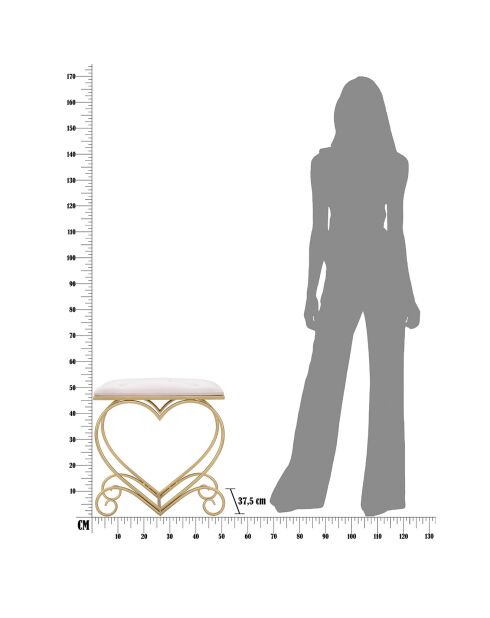 Tabouret Heart Rosa blanc/doré - 50x37.5x51.5 cm