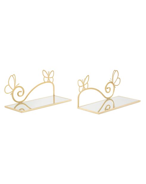 2 Etagères de chevet Butterfly dorées - 41.5x18x21 cm