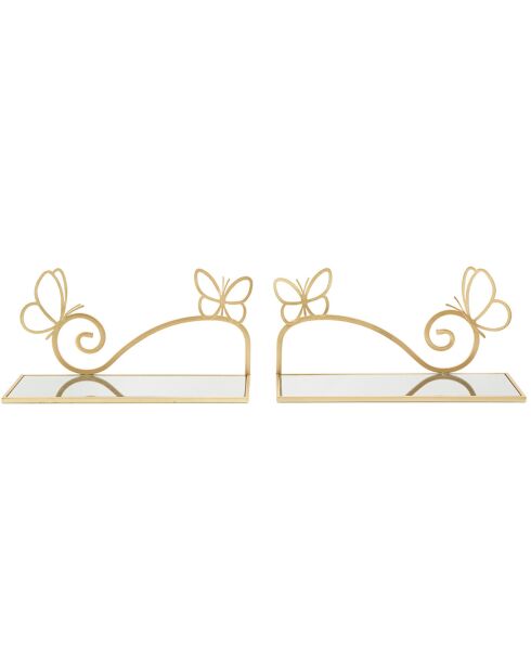 2 Etagères de chevet Butterfly dorées - 41.5x18x21 cm