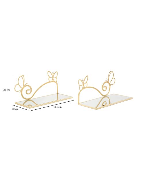 2 Etagères de chevet Butterfly dorées - 41.5x18x21 cm