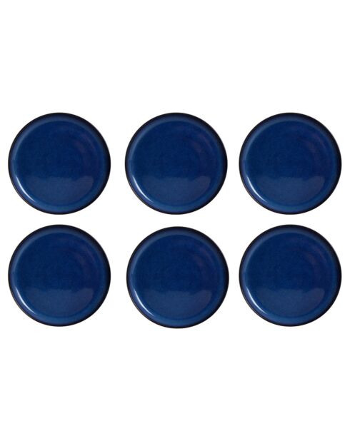 6 platos de postre de cerámica azul Blue Moon - D.20 cm