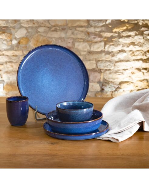 6 platos de postre de cerámica azul Blue Moon - D.20 cm