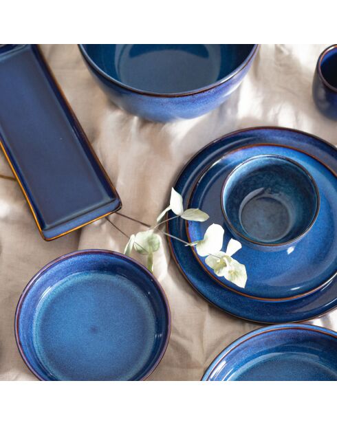 6 platos de postre de cerámica azul Blue Moon - D.20 cm