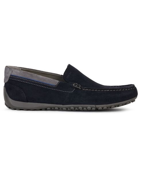 Mocassins en Velours de Cuir Snake bleu marine