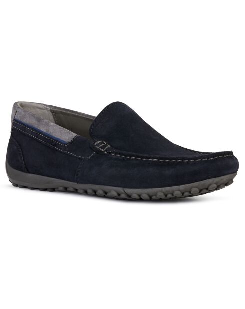 Mocassins en Velours de Cuir Snake bleu marine