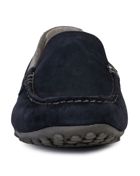 Mocassins en Velours de Cuir Snake bleu marine