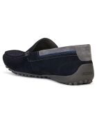 Mocassins en Velours de Cuir Snake bleu marine