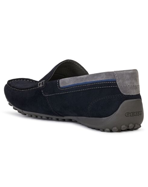 Mocassins en Velours de Cuir Snake bleu marine