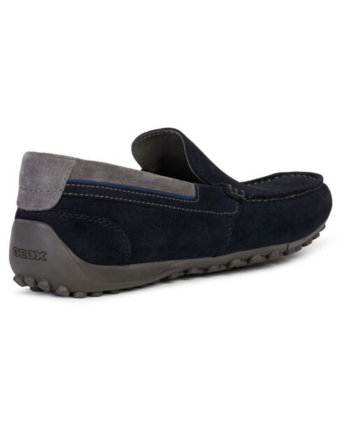 Mocassins en Velours de Cuir Snake bleu marine