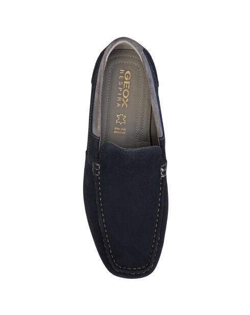 Mocassins en Velours de Cuir Snake bleu marine