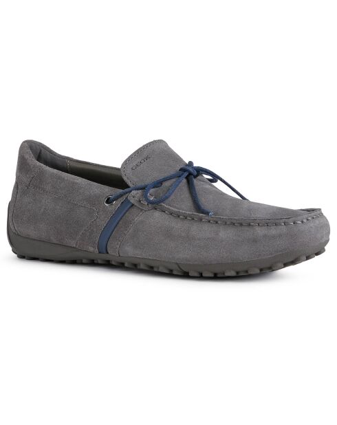 Mocassins en Velours de Cuir Snake gris