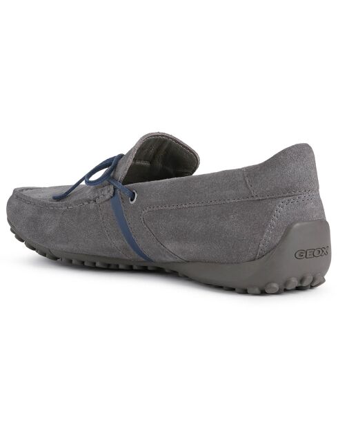 Mocassins en Velours de Cuir Snake gris