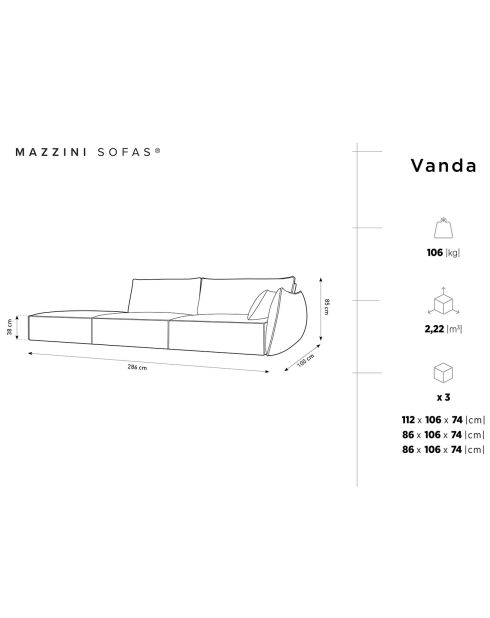 Canapé droit  Vanda 4 Places bleu roi - 286x100x85 cm
