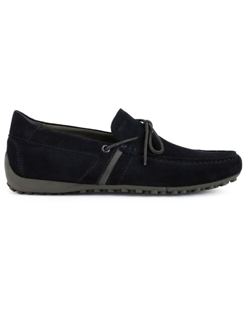 Mocassins en Velours de Cuir Snake bleu marine