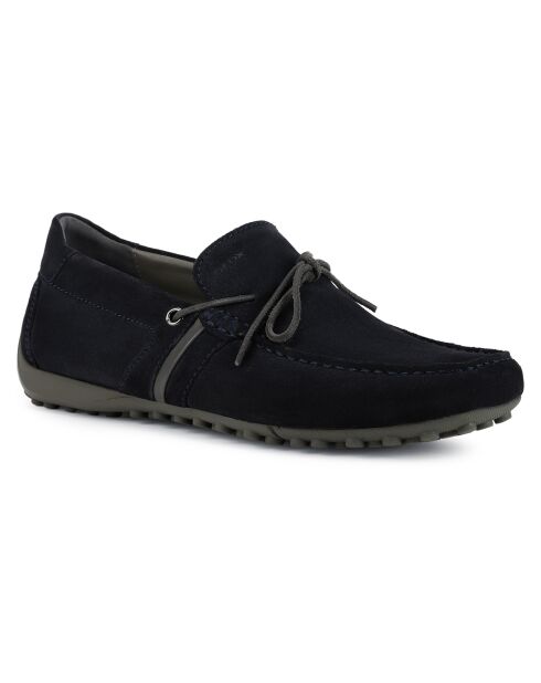 Mocassins en Velours de Cuir Snake bleu marine