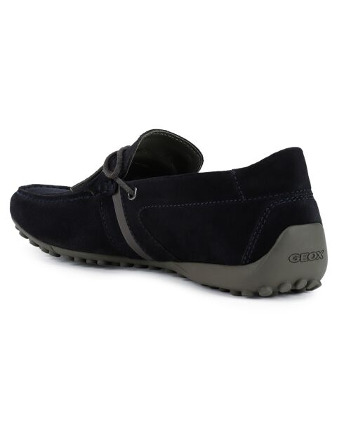 Mocassins en Velours de Cuir Snake bleu marine