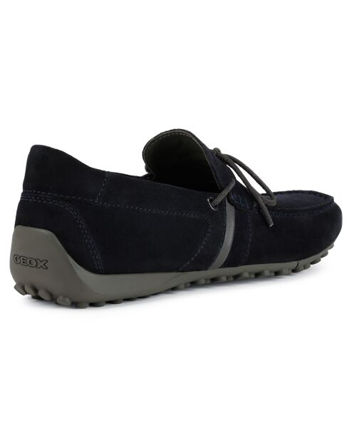 Mocassins en Velours de Cuir Snake bleu marine