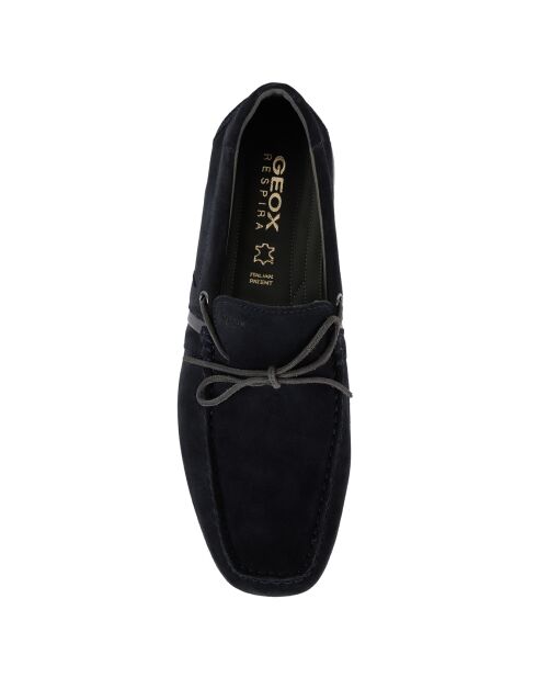 Mocassins en Velours de Cuir Snake bleu marine