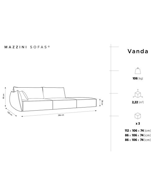 Canapé gauche Vanda 4 Places beige clair - 286x100x85 cm