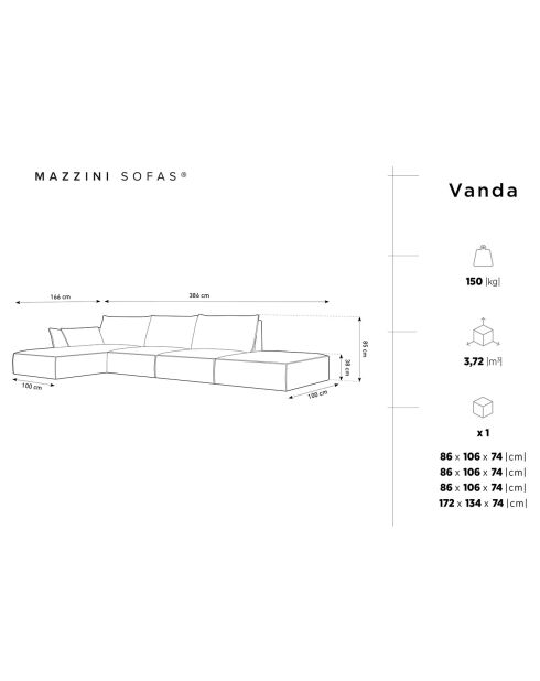 Canapé D'Angle Gauche Vanda 5 Places 1 bleu roi - 386x166x85 cm