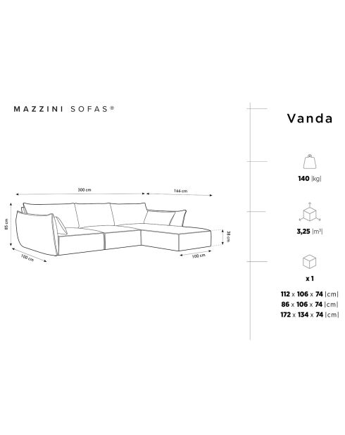 Canapé D'Angle Droit Vanda 5 Places 2 bleu roi - 208x166x85 cm
