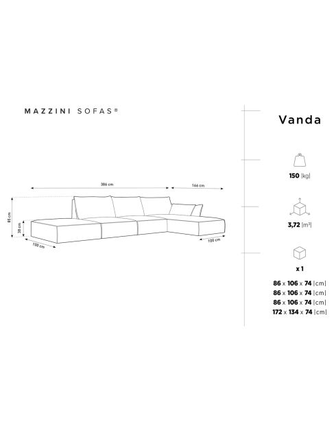 Canapé D'Angle Droit Vanda 5 Places 1 vert bouteille - 386x166x85 cm
