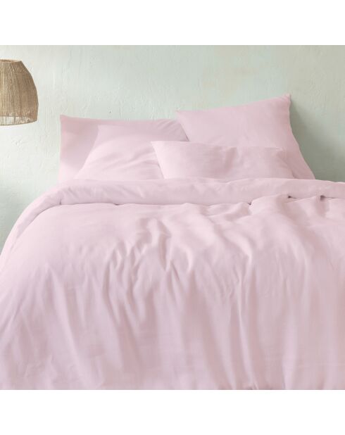 Parure housse de couette 100% Lin lavé rose