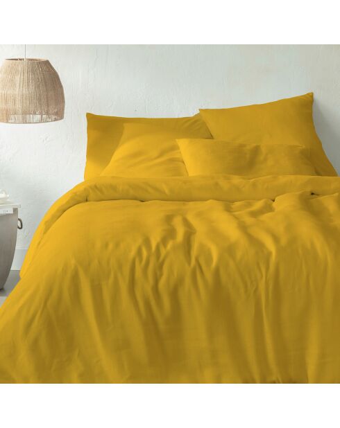 Parure housse de couette 100% Lin lavé safran