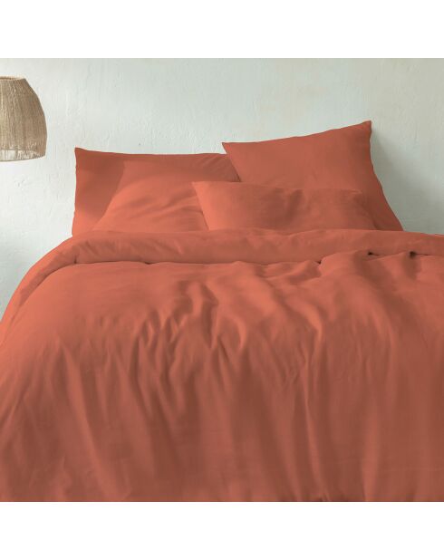 Parure housse de couette 100% Lin lavé terracota