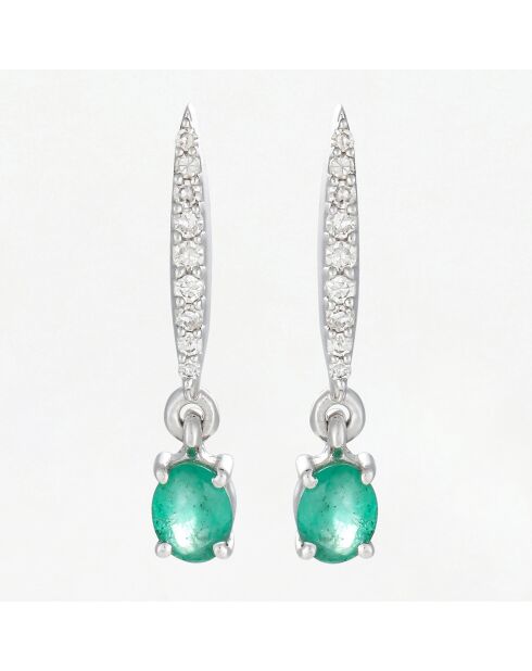 Boucles d'oreilles Savitr Diamants 0.08 ct & Emeraudes 0.34 ct or blanc