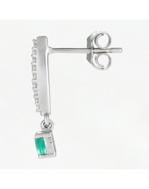 Boucles d'oreilles Savitr Diamants 0.08 ct & Emeraudes 0.34 ct or blanc