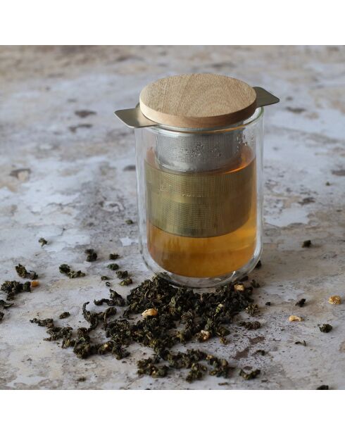 Infuseur à thé rétractable avec couvercle Luke gris/marron - 9.8x7x8.2 cm