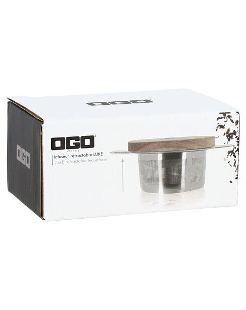 Infuseur à thé rétractable avec couvercle Luke gris/marron - 9.8x7x8.2 cm